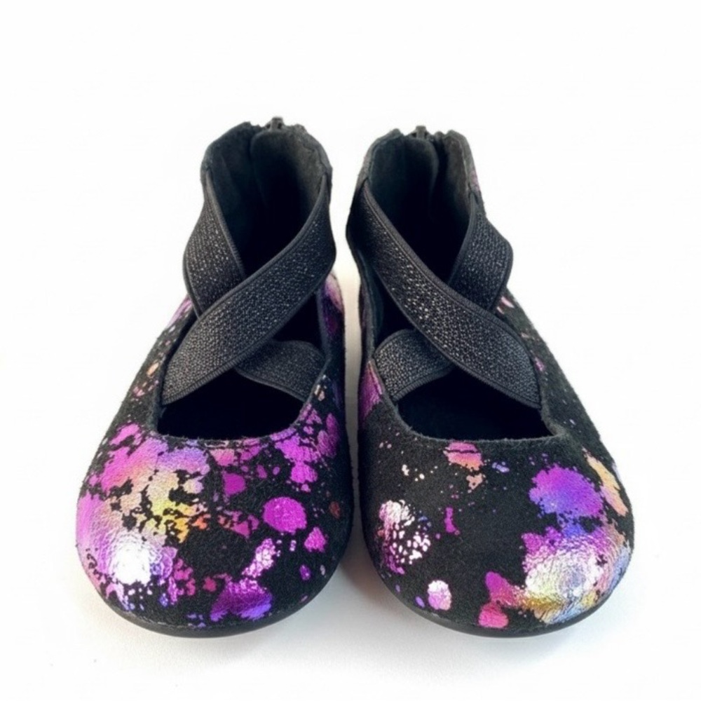 SPELLBOUND Soles Metallic Splatter Ballet Flats Zip Ankle Shoes Size 5
